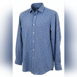 Tattersall London Men's Long Sleeve Blue Plaid Dress Shirt Size 16.5 34 35